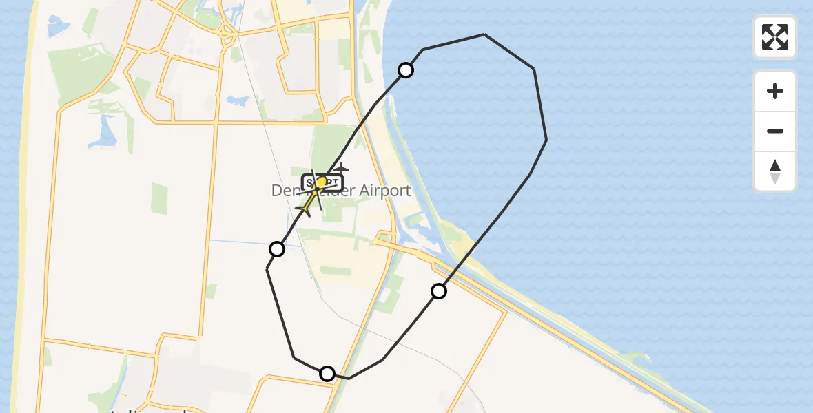 Routekaart van de vlucht: Kustwachthelikopter naar Vliegveld De Kooy, Oostoeverweg