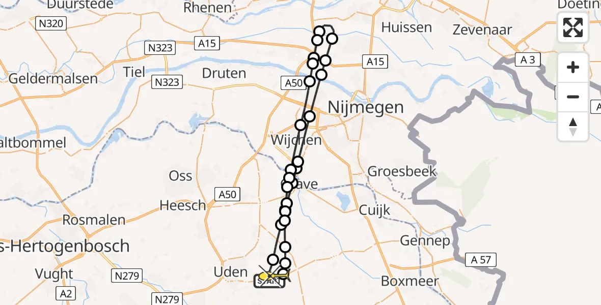 Routekaart van de vlucht: Lifeliner 3 naar Vliegbasis Volkel, Zeelandsedijk