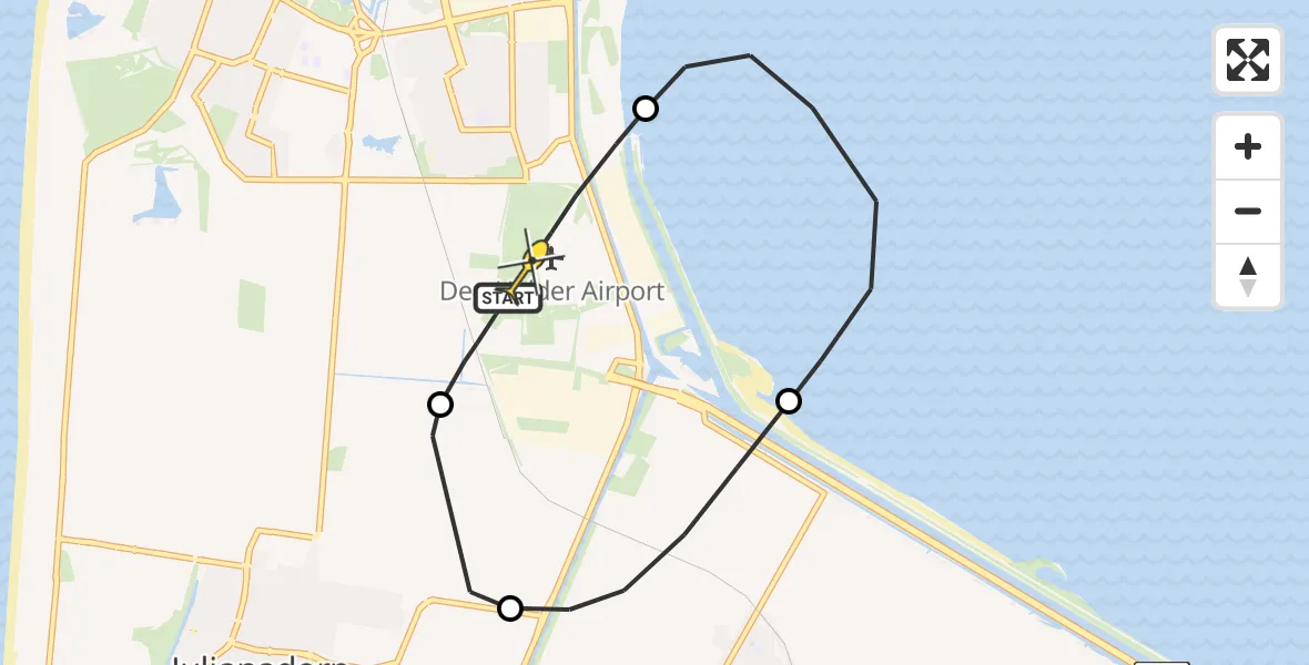 Routekaart van de vlucht: Kustwachthelikopter naar Vliegveld De Kooy, Doggersvaart