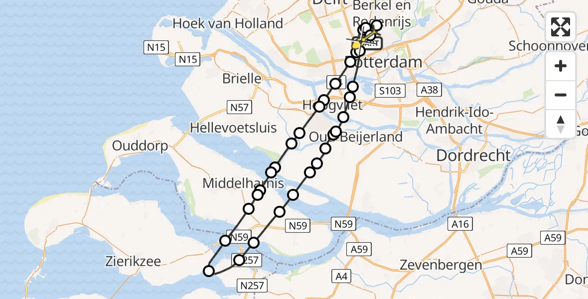 Routekaart van de vlucht: Lifeliner 2 naar Rotterdam The Hague Airport, Zestienhovensebrug