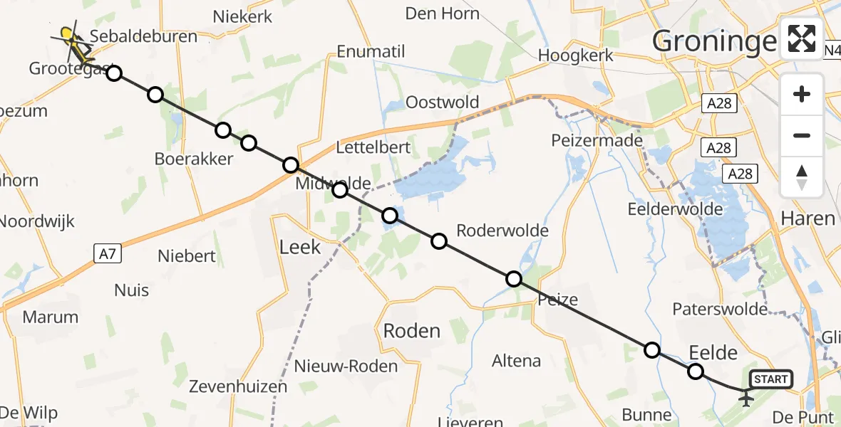 Routekaart van de vlucht: Lifeliner 4 naar Grootegast, Molenweg