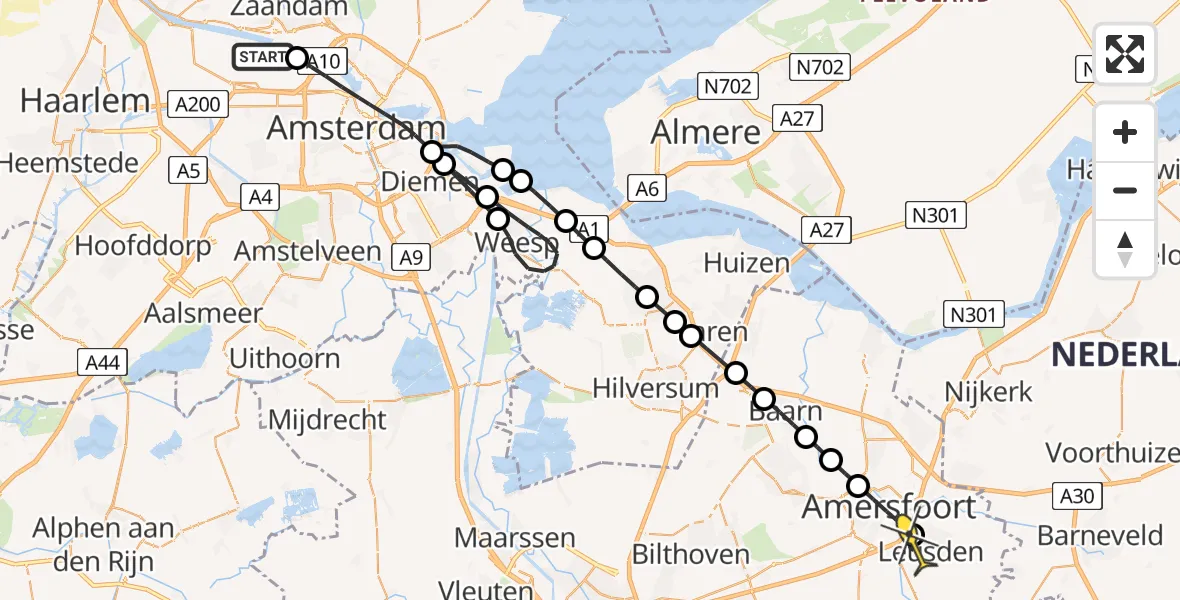 Routekaart van de vlucht: Lifeliner 1 naar Leusden, Nieuwe Hemweg