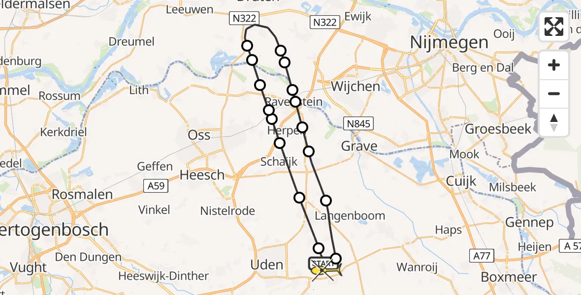 Routekaart van de vlucht: Lifeliner 3 naar Vliegbasis Volkel, Achter-Oventje