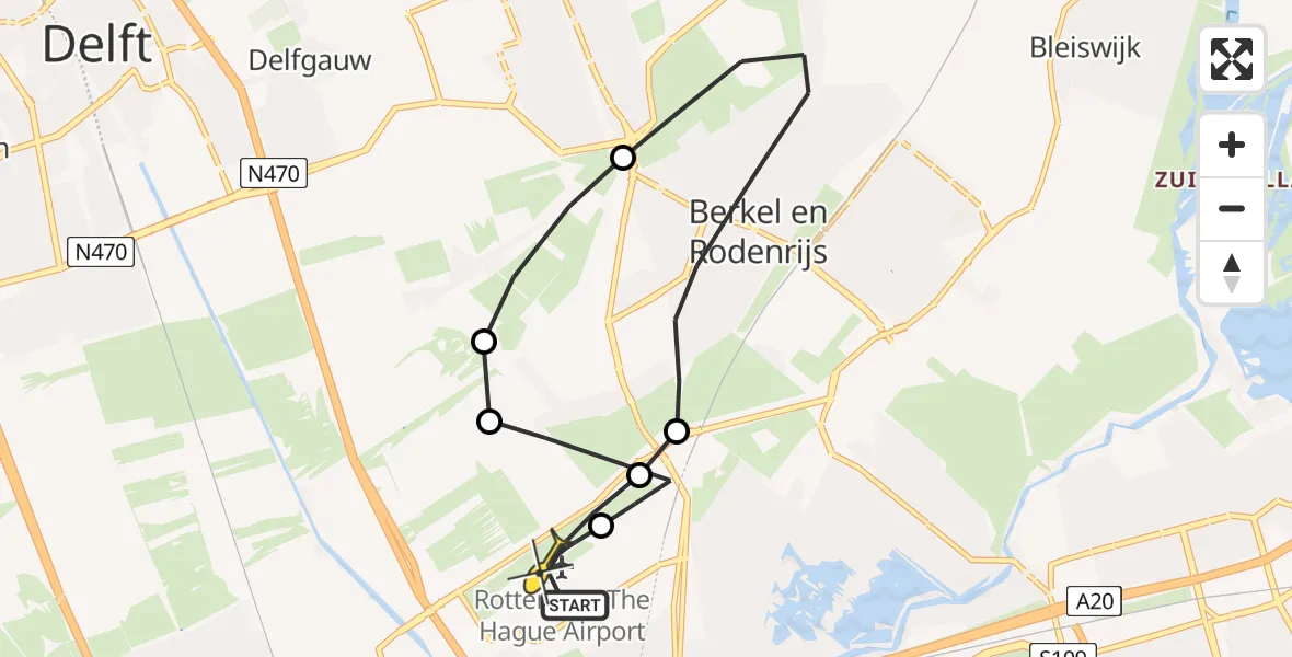 Routekaart van de vlucht: Lifeliner 2 naar Rotterdam The Hague Airport, Landscheiding