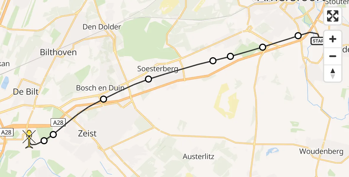 Routekaart van de vlucht: Lifeliner 1 naar Universitair Medisch Centrum Utrecht, Arnhemseweg-Zuid