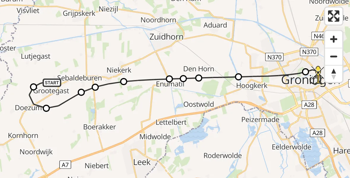 Routekaart van de vlucht: Lifeliner 4 naar Universitair Medisch Centrum Groningen, Bombay