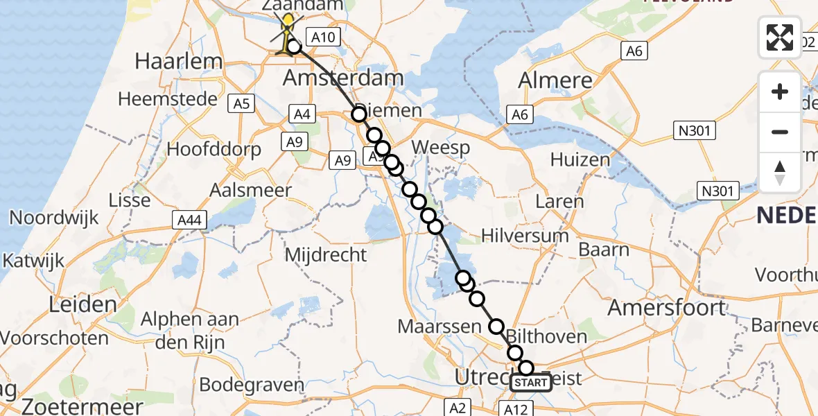 Routekaart van de vlucht: Lifeliner 1 naar Amsterdam Heliport, Universiteitsweg