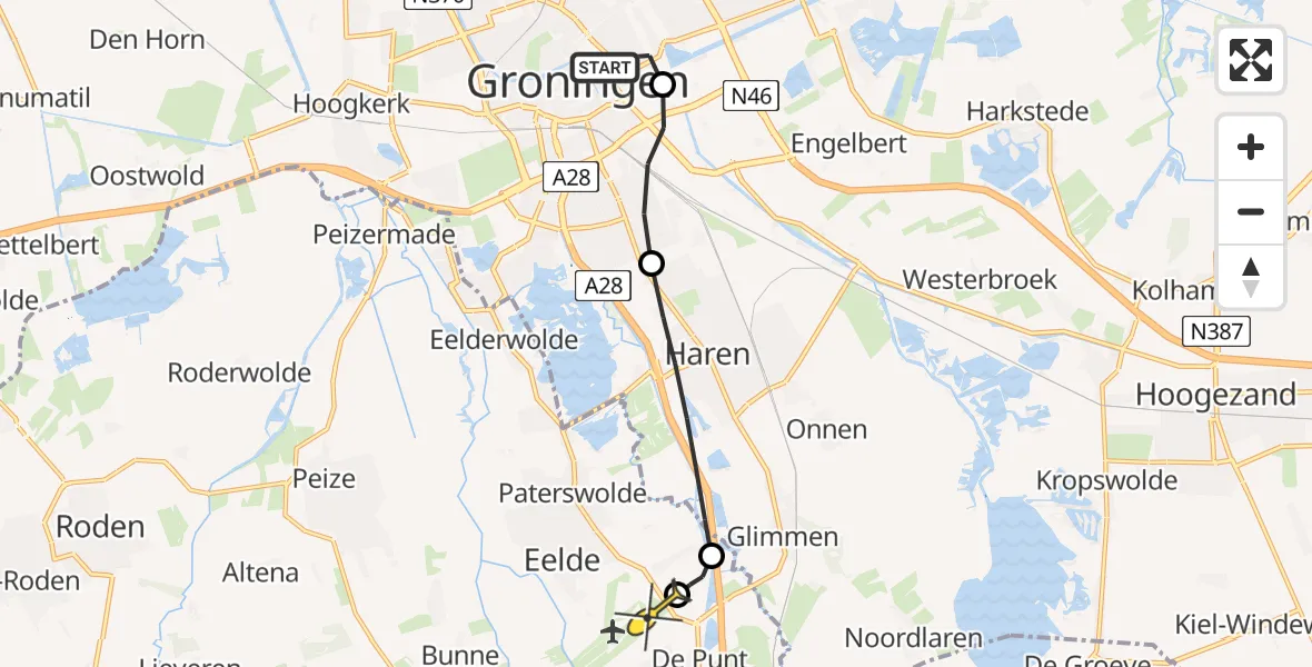 Routekaart van de vlucht: Lifeliner 4 naar Groningen Airport Eelde, Resedastraat