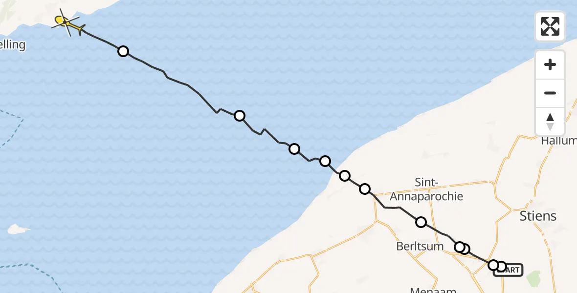 Routekaart van de vlucht: Ambulanceheli naar Formerum, Middelseewei