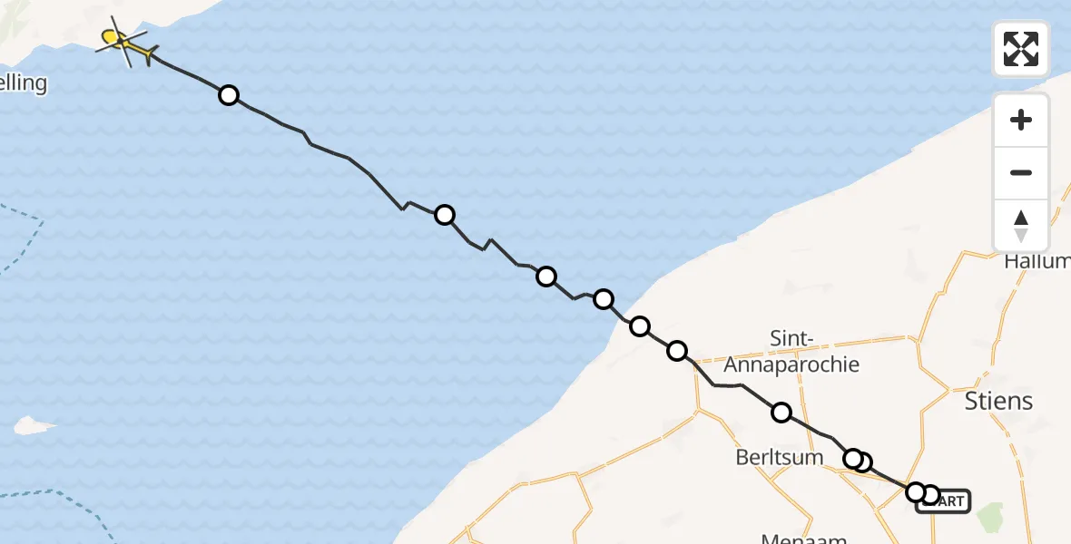 Routekaart van de vlucht: Ambulancehelikopter naar Formerum, Middelseewei