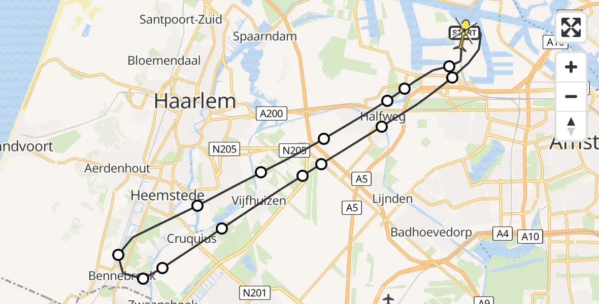 Routekaart van de vlucht: Lifeliner 1 naar Amsterdam Heliport, Maltaweg