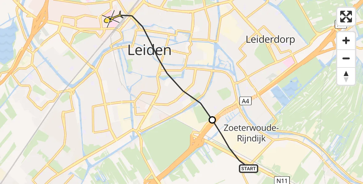 Routekaart van de vlucht: Lifeliner 2 naar Leiden, Ommedijkseweg