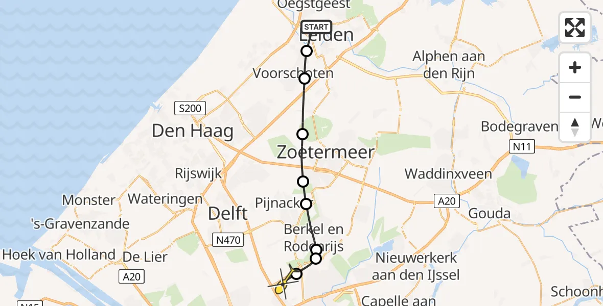 Routekaart van de vlucht: Lifeliner 2 naar Rotterdam The Hague Airport, Stuwstraat