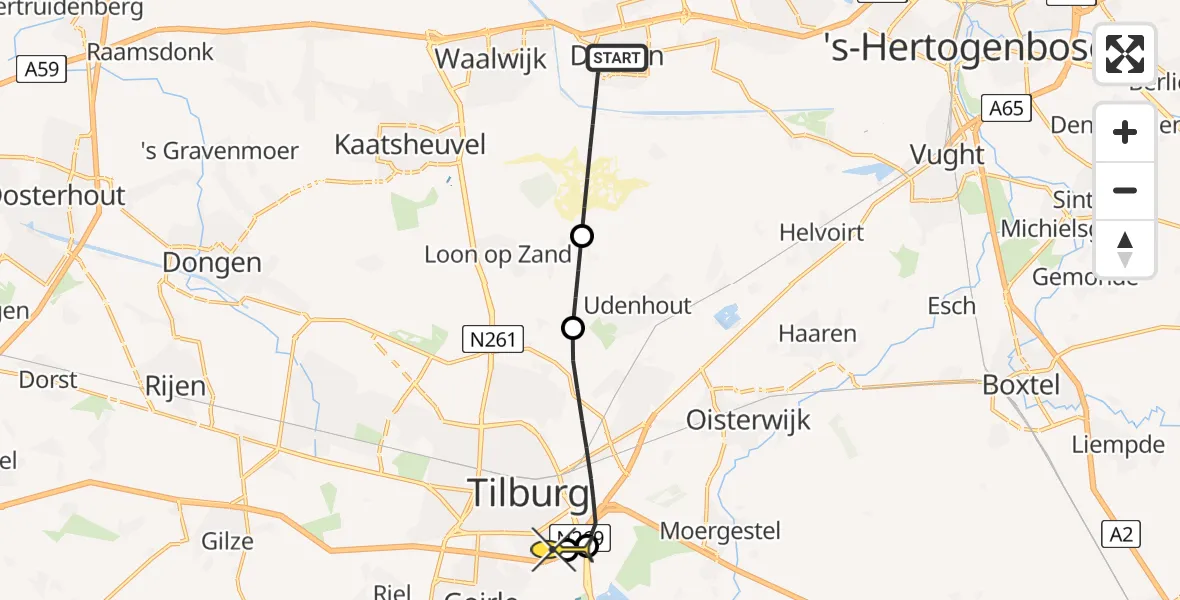 Routekaart van de vlucht: Lifeliner 3 naar Tilburg, Donauring