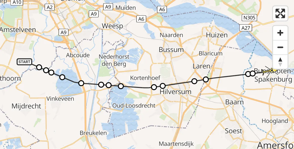 Routekaart van de vlucht: Politieheli naar Bunschoten-Spakenburg, Waver