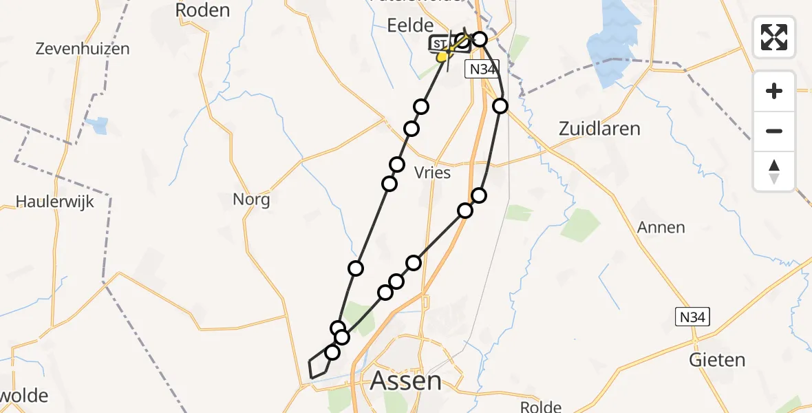 Routekaart van de vlucht: Lifeliner 4 naar Groningen Airport Eelde, Moespot