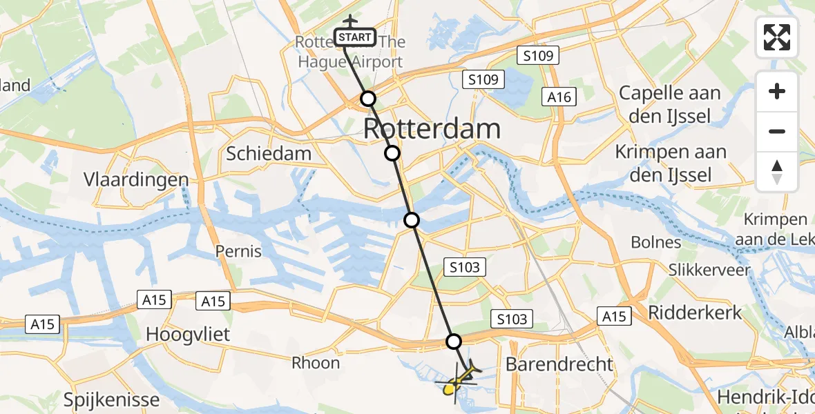 Routekaart van de vlucht: Lifeliner 2 naar Barendrecht, Molenpad