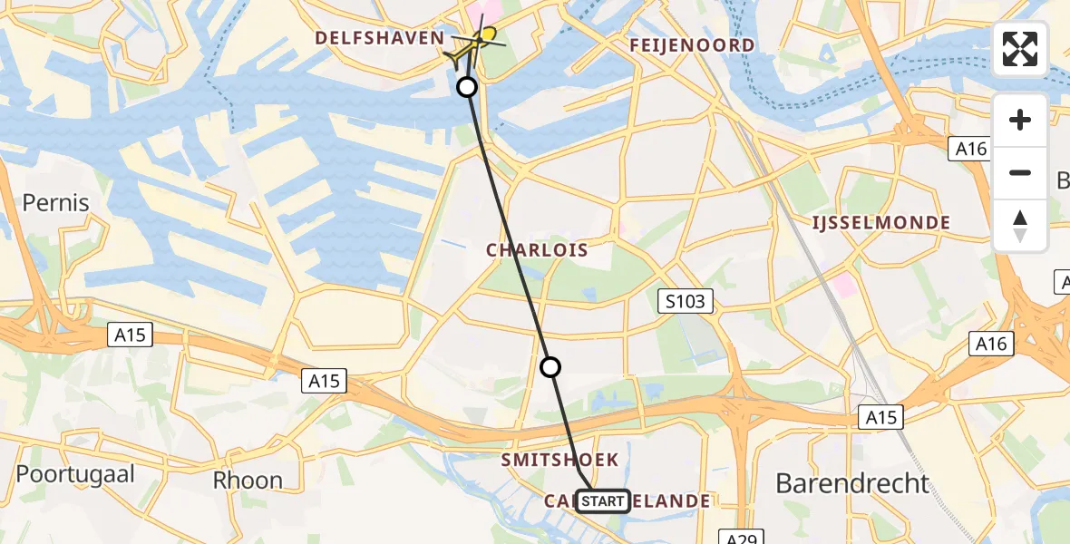 Routekaart van de vlucht: Lifeliner 2 naar Erasmus MC, Schoonveld