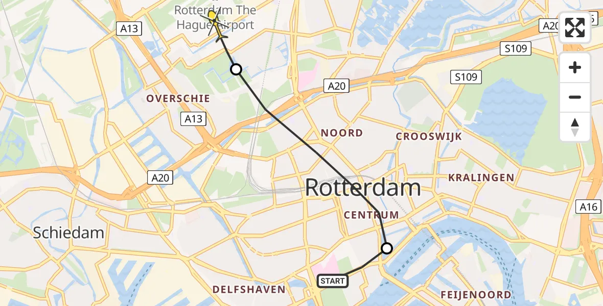 Routekaart van de vlucht: Lifeliner 2 naar Rotterdam The Hague Airport, Rederijhaven