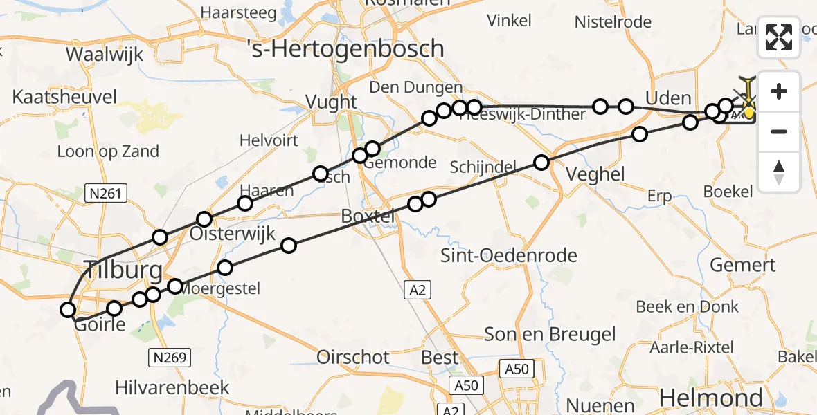 Routekaart van de vlucht: Lifeliner 3 naar Vliegbasis Volkel, Vloetstraat