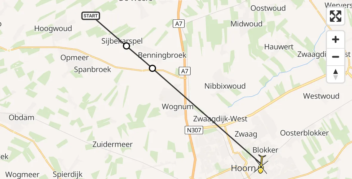 Routekaart van de vlucht: Politiehelikopter naar Hoorn, Gouwe