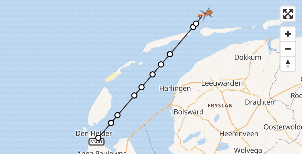 Vluchtroute Kustwachthelikopter Vliegveld De Kooy - , 28 september 2024, 12:20