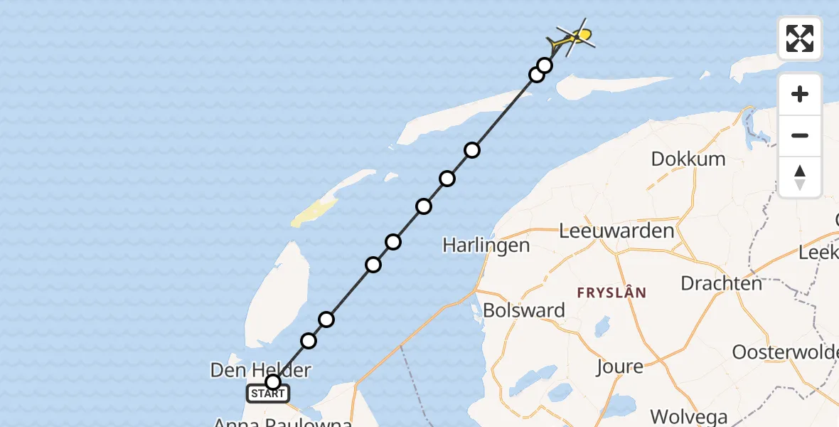 Routekaart van de vlucht: Kustwachthelikopter naar Oostoeverweg