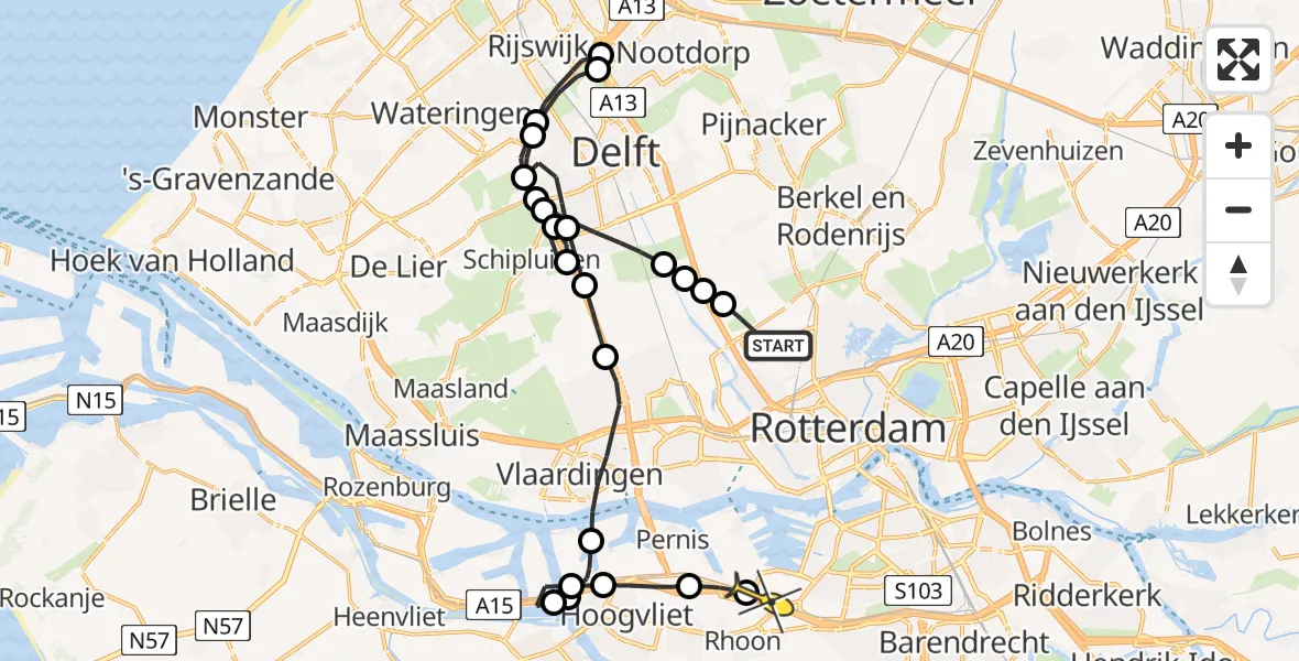 Routekaart van de vlucht: Lifeliner 2 naar Rotterdam, Hofweg