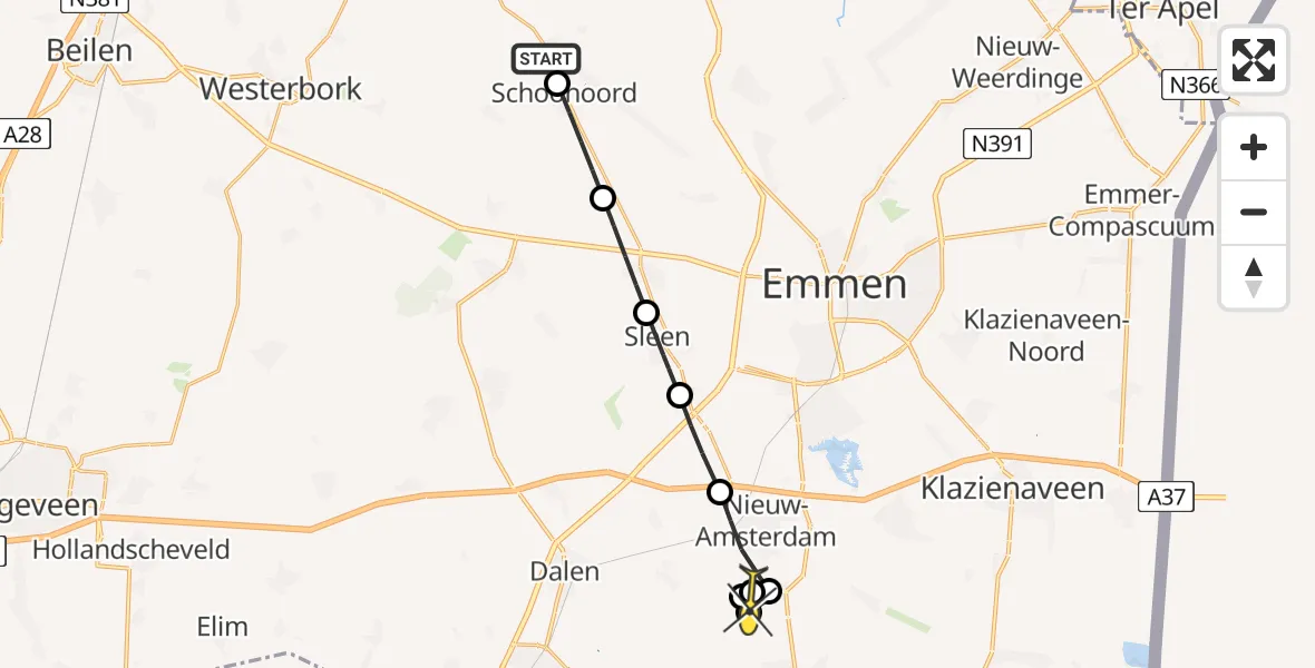 Routekaart van de vlucht: Lifeliner 4 naar Dalerveen, Alle Boelensstraat