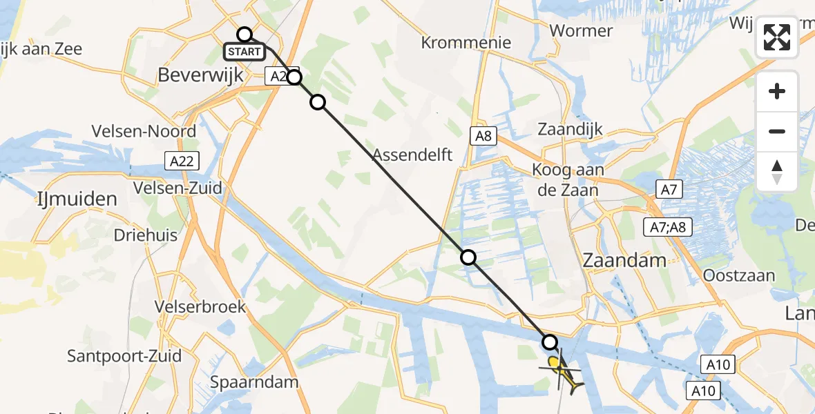 Routekaart van de vlucht: Lifeliner 1 naar Amsterdam Heliport, Genieweg