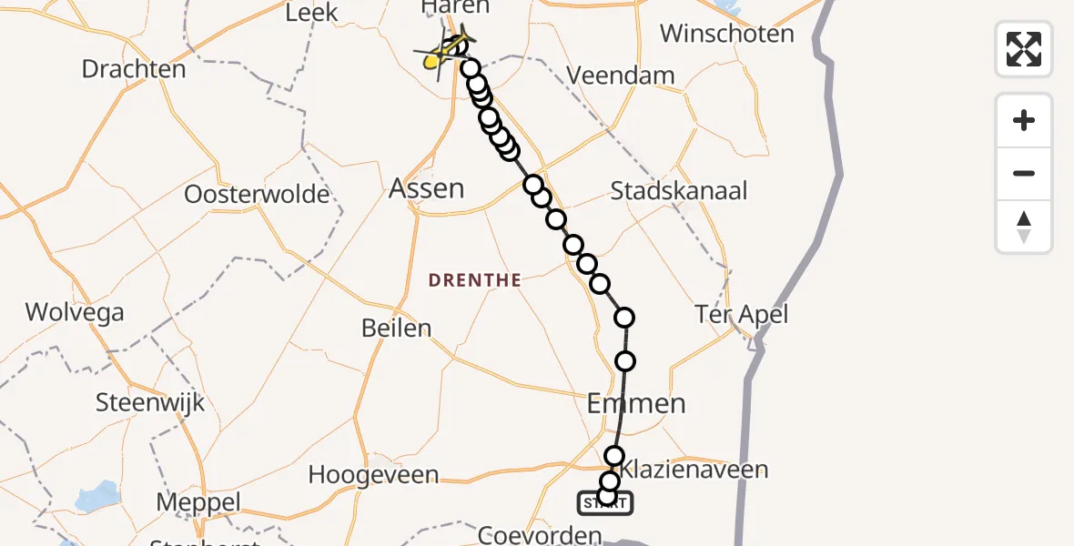 Routekaart van de vlucht: Lifeliner 4 naar Groningen Airport Eelde, Middenweg