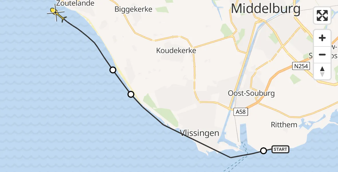 Routekaart van de vlucht: Kustwachthelikopter naar Vlissingen, Piet Heinkade