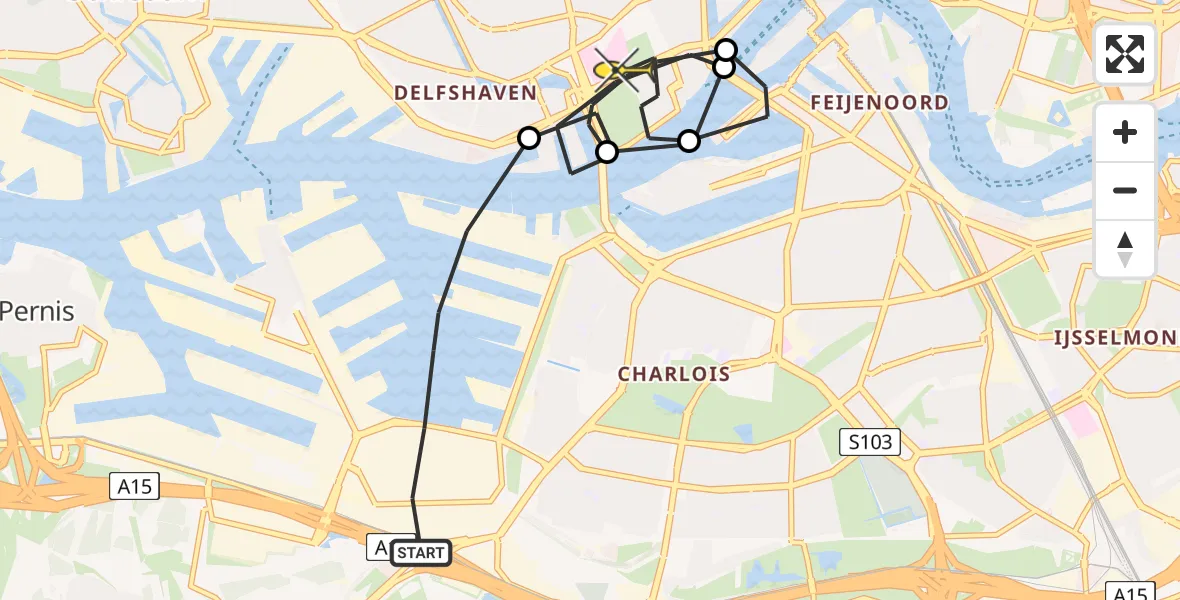 Routekaart van de vlucht: Lifeliner 2 naar Erasmus MC, Waalhaven Noordzijde