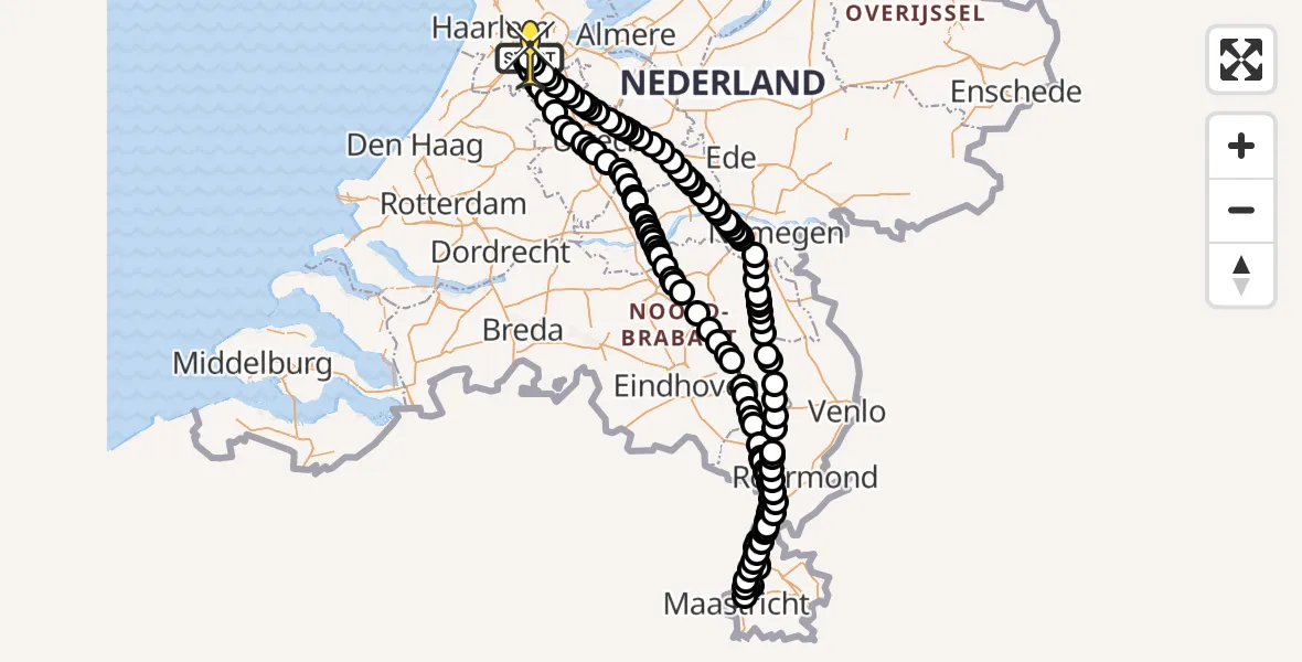 Routekaart van de vlucht: Politieheli naar Schiphol, Amsterdam-Bataviaweg