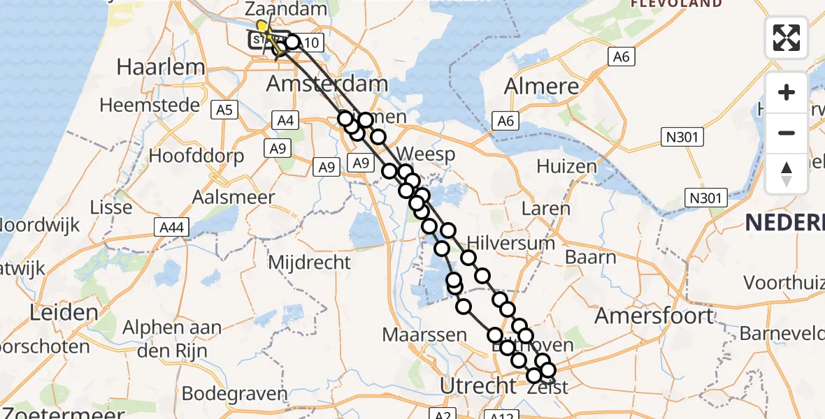 Routekaart van de vlucht: Lifeliner 1 naar Amsterdam Heliport, Westhavenweg