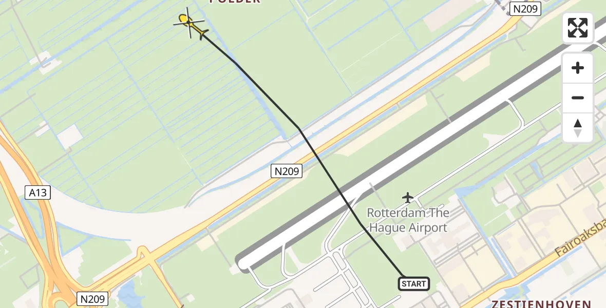 Routekaart van de vlucht: Politieheli naar Rotterdam The Hague Airport, Schieveense polder