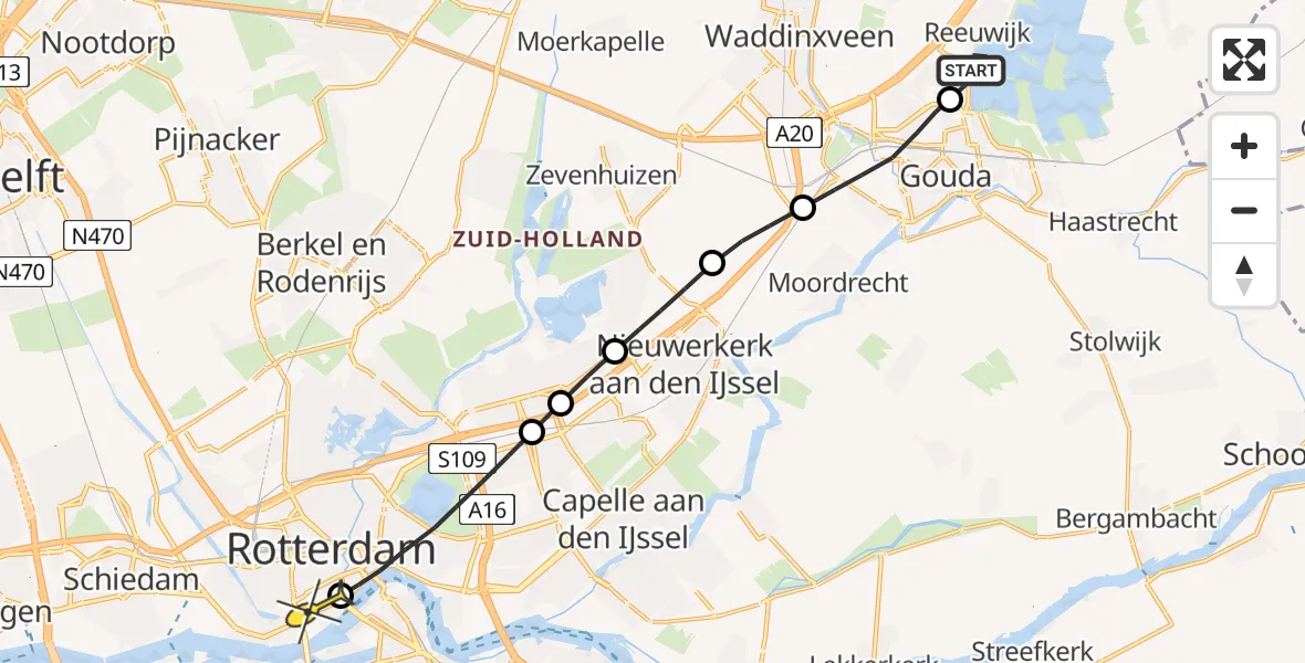 Routekaart van de vlucht: Lifeliner 2 naar Erasmus MC, Burgemeester Lucasselaan