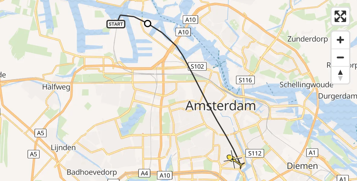 Routekaart van de vlucht: Lifeliner 1 naar Amsterdam, Carel Reynierszhaven