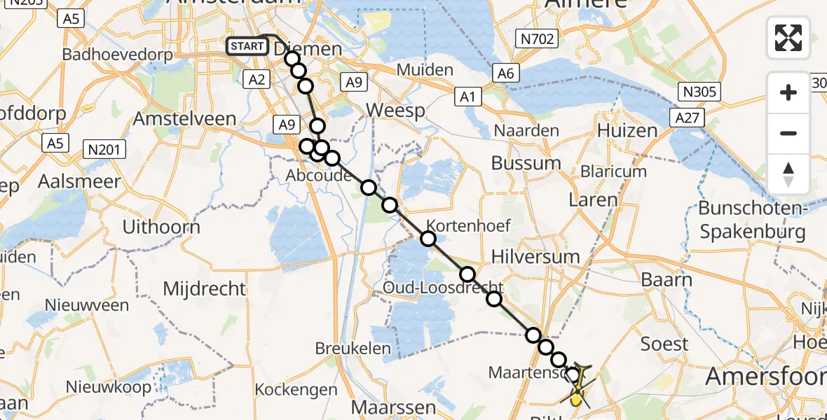 Routekaart van de vlucht: Lifeliner 1 naar Bilthoven, Tafelbergweg