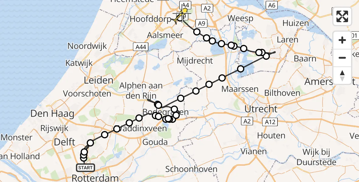 Routekaart van de vlucht: Politieheli naar Schiphol, Halim P.K. straat