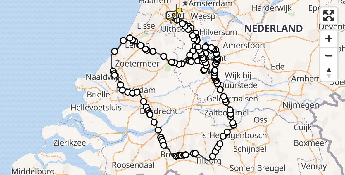 Vluchtroute Politiehelikopter van Schiphol naar Schiphol