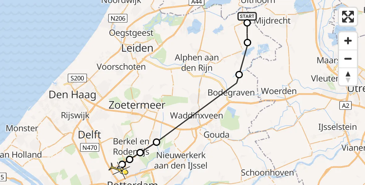 Routekaart van de vlucht: Politieheli naar Rotterdam The Hague Airport, Oude Spoorbaan