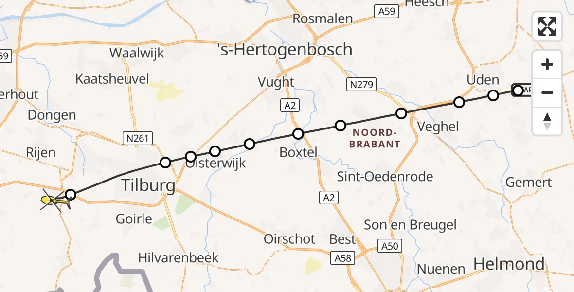 Routekaart van de vlucht: Lifeliner 3 naar Gilze, Lagenheuvelstraat