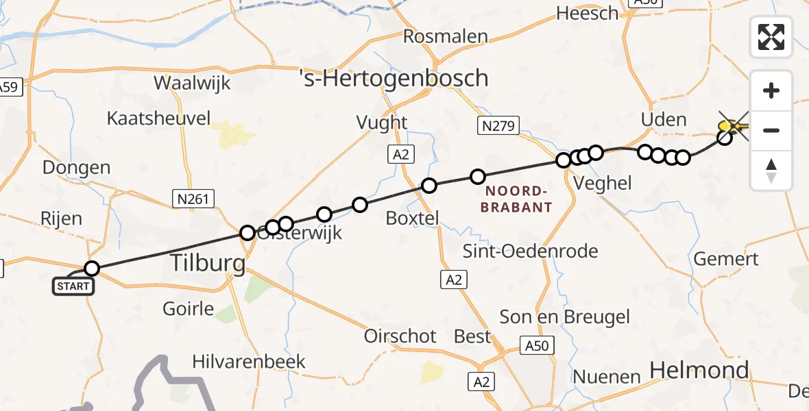 Routekaart van de vlucht: Lifeliner 3 naar Vliegbasis Volkel, Strijp