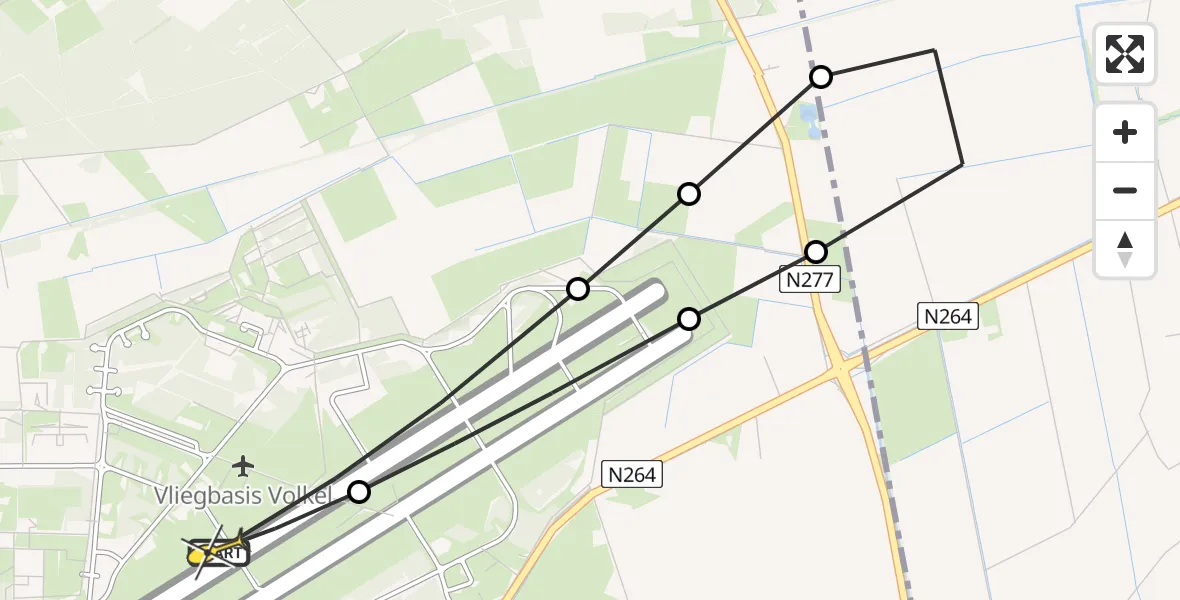 Routekaart van de vlucht: Lifeliner 3 naar Vliegbasis Volkel, Zeelandsedijk