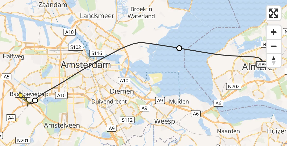 Routekaart van de vlucht: Lifeliner 1 naar Badhoevedorp, Spoordreef