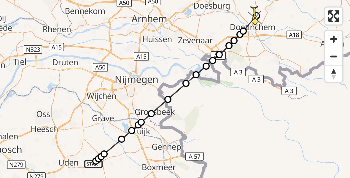 Routekaart van de vlucht: Lifeliner 3 naar Zelhem, Peelweg