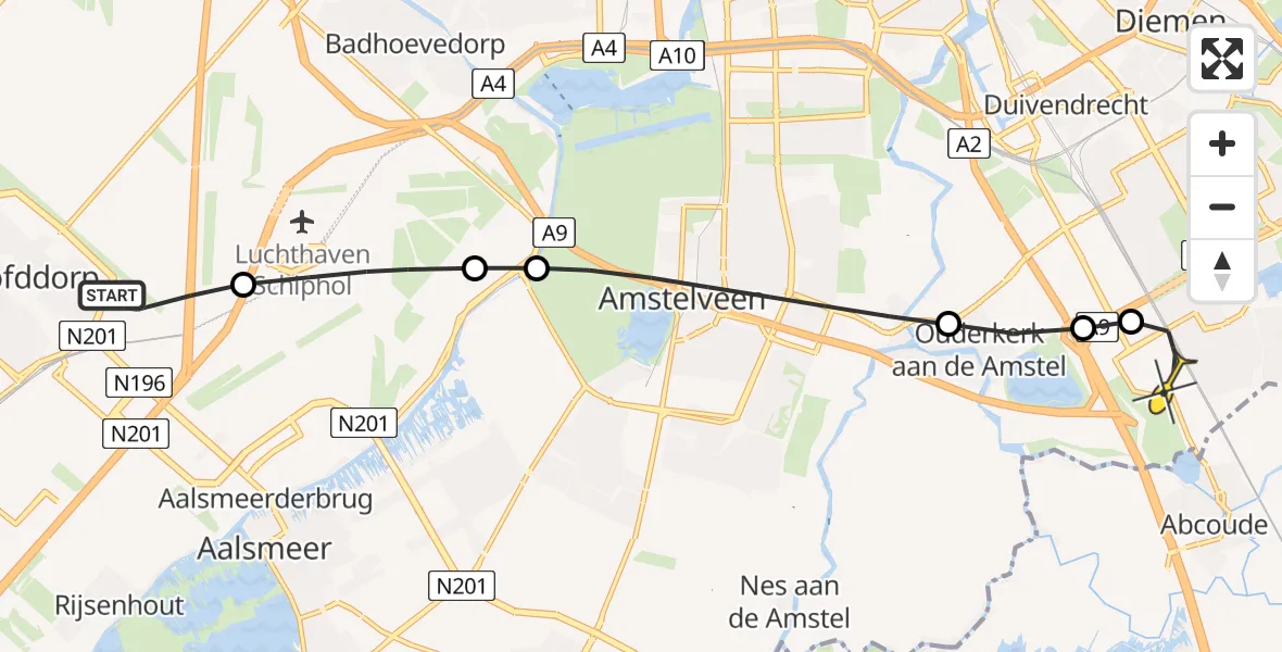 Routekaart van de vlucht: Lifeliner 1 naar Academisch Medisch Centrum (AMC), Van Weerden-Poelmanweg