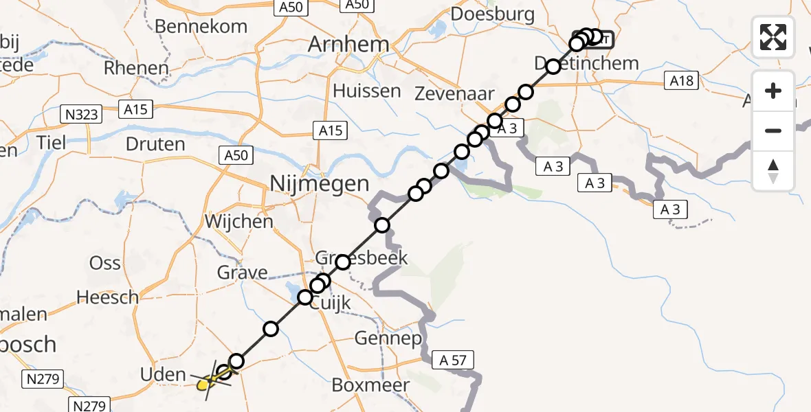 Routekaart van de vlucht: Lifeliner 3 naar Vliegbasis Volkel, Horstweg