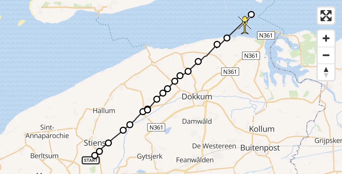 Routekaart van de vlucht: Ambulancehelikopter naar Anjum, Spoardyk